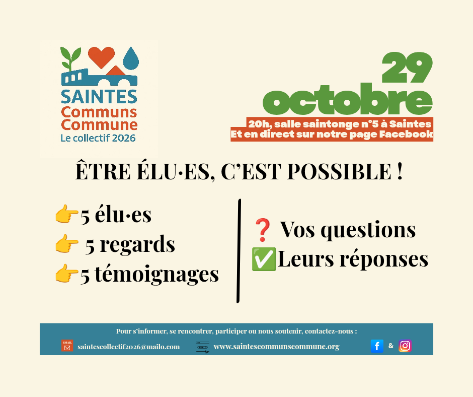 Être élu·es, c'est possible ! Grande soirée du 29 octobre à Saintes